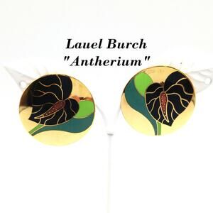 Vintage Laurel Burch "Antherium" Post Earrings, Gold Plated